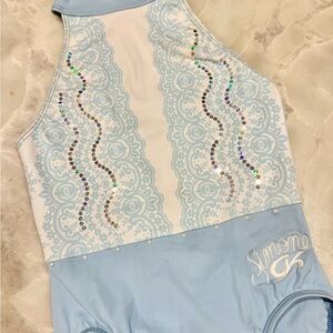 Light Blue Gymnastics Leotard with Rhinestones
